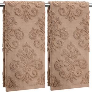 2 Pcs Floral Jacquard Hand Towels for Bathroom Brown Hand Towels 100% Cotton Absorbent Decorative Weave Bath Decor Neutral Bathroom Decor Gift, 13.7 x 29.5 Inch