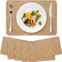 6 Pack Woven Placemats, Rectangular Rattan Place mats, Natural Seagrass Placemats, Farmhouse Wicker Table Mats for Dining Table