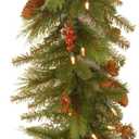 National Tree Company Pre-Lit Artificial Christmas Garland, Green, Evergreen, White Lights, Decorated With Pine Cones, Berry Clusters, Battery Powered, Christmas Collection