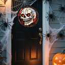 Stained Glass Window Hanging - Halloween Decorations White Skeleton Suncatcher for Doors Garden Indoor Spooky Funny Red Sun Catchers Gothic Decor Horror Gifts for Women Men Friend 6.3 in (Orange and Red)