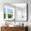 BONEWEI 30x40 inch Bathroom Mirror,Black Rectangle Mirror,Wall Mounted Bathroom Frame Vanity Mirror with Round Corner for Bedroom Living Room, Entryway Hangs Horizontal or Vertical