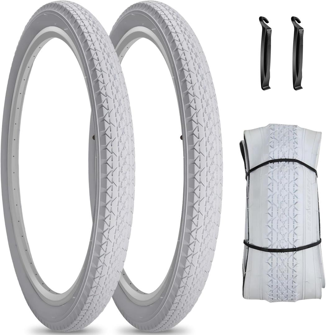 1 or 2 Pack 26"X2.125" Cruiser Beach Bike Tire White Wall with or Without Tubes 26x1.75/2.125 Foldable Replacement Tyres for Commuter City Bicycles