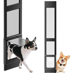 Dog Door for Sliding Glass Door, Magnetic Plastic Flap Sliding Door Pet Insert with Lock, Adjustable Height 74.2-80.7, No-Cut Installation for Patio Dog Access(Black L)