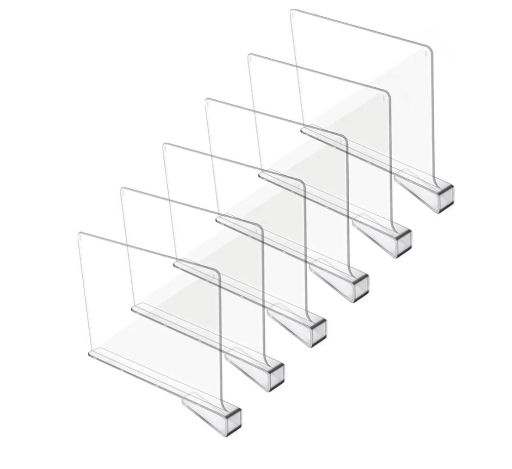 Acrylic Shelf Dividers for Closet Organization, Closet Shelf Organizer Closet Separator for Wood Shelves Clear Shelf Dividers for Closets (6 Pack)