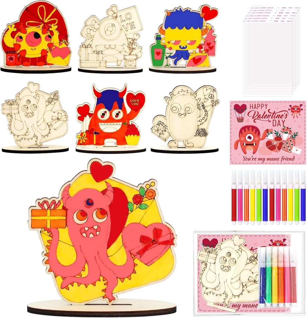ERTIUANIO 24 Sets Valentine's Day Craft Kits Monster Art DIY Valentine Cards Classroom Decorations Sets for School Party Classroom Activities Gift Exchange