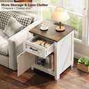 Decofy Farmhouse Nightstand with Charging Station, Set of 2 Modern End Tables with Large Storage and One Drawers, Outlets, USB Ports & Type-C Ports, Easy Assembly for Bedroom (Pure White + Walnut)