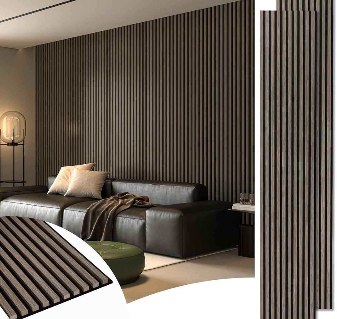 Art3d 2-Pack 108" x 12" Acoustic Wood Panels for Wall, Soundproof Wood Slat Panel for Wall and Ceiling, 3D Fluted Sound Absorbing Paneling for Interior Wall Decor, Living Room, Bedroom - Walnut