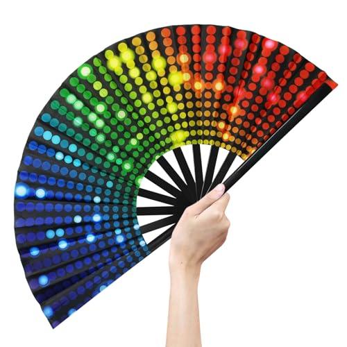 YOIYINI Line Dance Popping Fan,13 Inches Clacking Fans for Line Dancing,Boots on The Ground Hand Fan,Popping Fans for Line Dancing,Music Festivals,Carnival,Disco, Party (Party Lights)