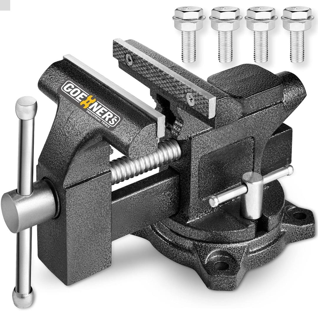 Bench Vise 4-1/2", Vice for Workbench with Heavy Duty Forged Steel Construction, Built-in Pipe Jaw, Swivel Base Table Vise for Woodworking, Home Workshop Use and DIY Jobs