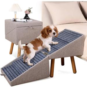 Dog ramp for Small Dogs, 2-in-1 Pet Steps & Ottoman - Foldable Dog ramp for Couch, Non-Slip Wooden Pet ramp for Puppy Senior Injured Dogs (Light Brown, XXL(21.06H))