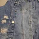 EVALESS Womens Boyfriend Washed Crop Denim Jean Jacket Coat (Blue, L)