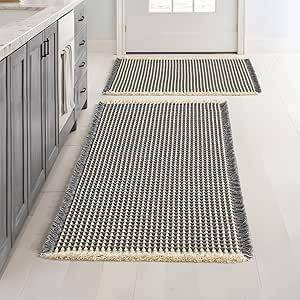 MIULEE Set of 2 Waffle Bathroom Rugs, Boho Bath Rugs Non Slip Washable, Super Absorbent Bath Mats, Ultra Soft Rubber Backed Shower Mats for Bathroom Floor, Tub, 17"x24"+18"x30"