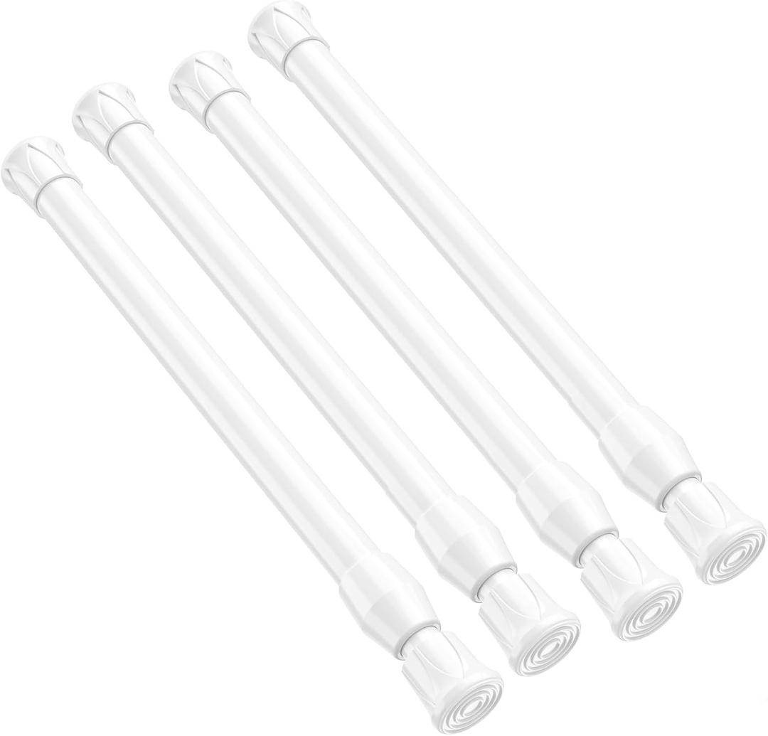 4 Pack Small Tension Rod 12 to 19 Inch Adjustable Tension Curtain Rod Mini Closet Spring Rod No Drilling Short Tension Rods for Windows, Cupboard, Kitchen Cabinets, White