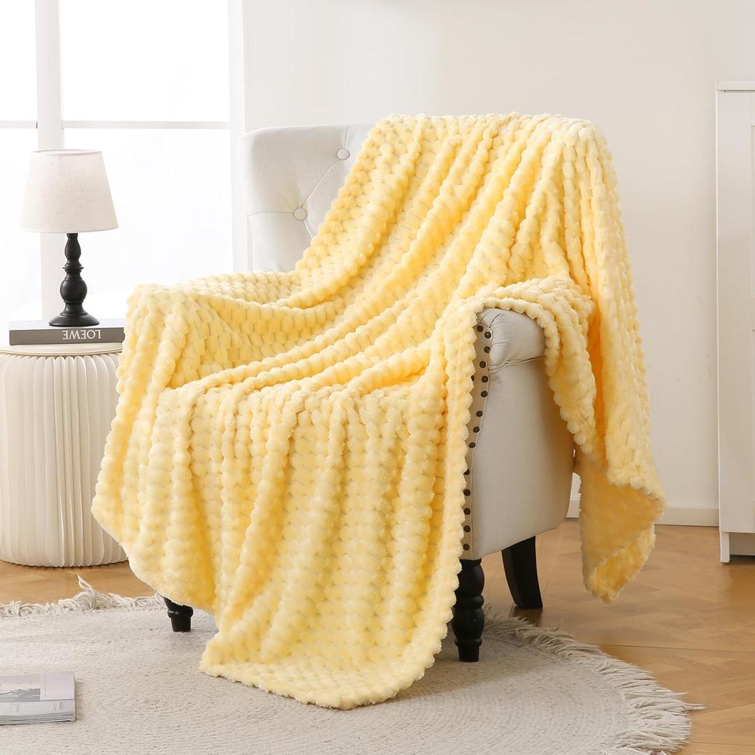 BEDELITE Jacquard Blanket- 3D Fleece Decorative Yellow Throw Blanket, Super Soft and Cozy Warm Fuzzy Blanket All Seasons Suitable, 50x60 Inches