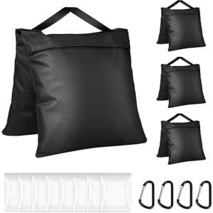 Sandbags Weight Bags for Photo Studio Photography Video Equipment, 4 Packs Empty Sandbag Set for Backdrop Stand, Photo Tripod, Canopy, Pop up Tent, Umbrella Base, Picnic Table, Fishing Chair (Black)