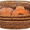 Fvstar 3pcs Poly Wicker Bread Basket,Imitation Woven Fruit Basket Tabletop Tray,Handwoven Oval Food Vegetable Baskets for Serving Display Storage Kitchen Restaurant Market Showcase (Oval)