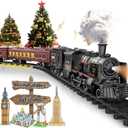 Electric Train Sets for Boys Girls Metal Alloy Christmas Trains Toys Steam Locomotive, Passenger Carriages, Tracks, Light & Sounds Rechargeable Birthday Gifts for Kids 3 4 5 6 7 8 + Years Old Red