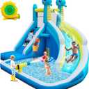 Seahorse Inflatable Water Slide for Kids Backyard | 5-in-1 Blow Up Splash Park with Climbing Wall, WaterSlide, Water Cannon, Basketball Hoop & 480W Blower| Indoor/Outdoor Toys for Ages 3+, 12ft