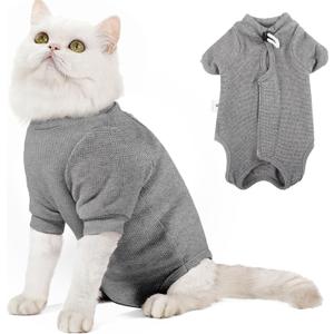 Dotoner Cat Surgery Recovery Suit for Female Male Anti-Licking Pet Surgical Pajamas Long Sleeve Prevent Shedding Cat Spay Recovery Suit&E Collar Alternative Bodysuit for Cats, L (Grey)