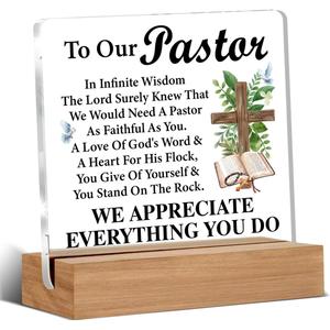 2 x Pastor Appreciation Gifts, Pastor Gifts for Men, Gift for Pastors Clear Acrylic Decorative Sign Desk Decor