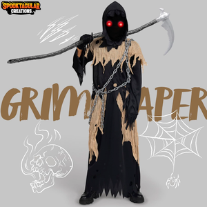 Spooktacular Creations Glowing Eyes Kids Grim Reaper Costume, Halloween Costume for Boys, Grim Reaper Outfit (Medium(8-10 yrs)