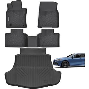 Floor Mats & Trunk Mat for Toyota Camry 2025 Hybrid LE/SE/XLE/XSE,TPE All Weather Protection 1st & 2nd Row Car Floor Liners Front & Cargo Liners Accessories-Black