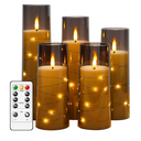 kakoya Flameless LED Candles with Timer 5 Pc Flickering Flameless Candles for Romantic Ambiance and Home Decoration Stable Acrylic Shell,with Embedded Star String，Battery Operated Candles,(Grey）