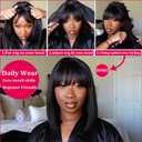 Bob Wig Human Hair With Bangs Glueless 2x4 HD Lace Colsure Wigs, Ready to Go Short Wigs For Women Beginner Friendly (Natural Black, 10 inch)