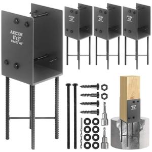 6"x6" (Actually 5.5"x5.5") Heavy Duty U-Shaped Fence Post Holder Bracket, Wet Concrete Post Bracket, for Deck railings, Fences, gazebos Wet Concrete Foundation Support (Dark Gray-4Pack)