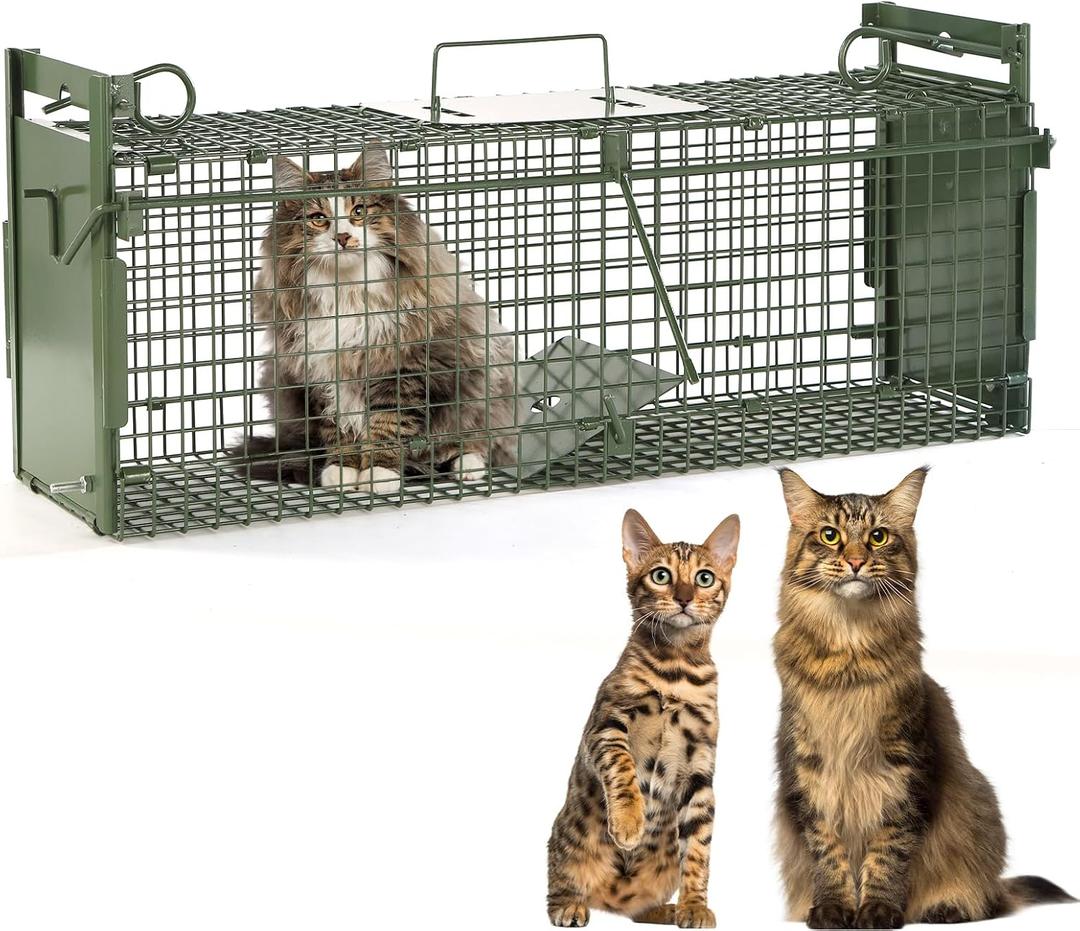 40" 2-Door Large Live Animal Traps for Stray Cats up to 17.6 pounds, Raccoons, Squirrel, Skunk, Mole, Groundhog, Armadillo, Rabbit, with Pedal Triggers