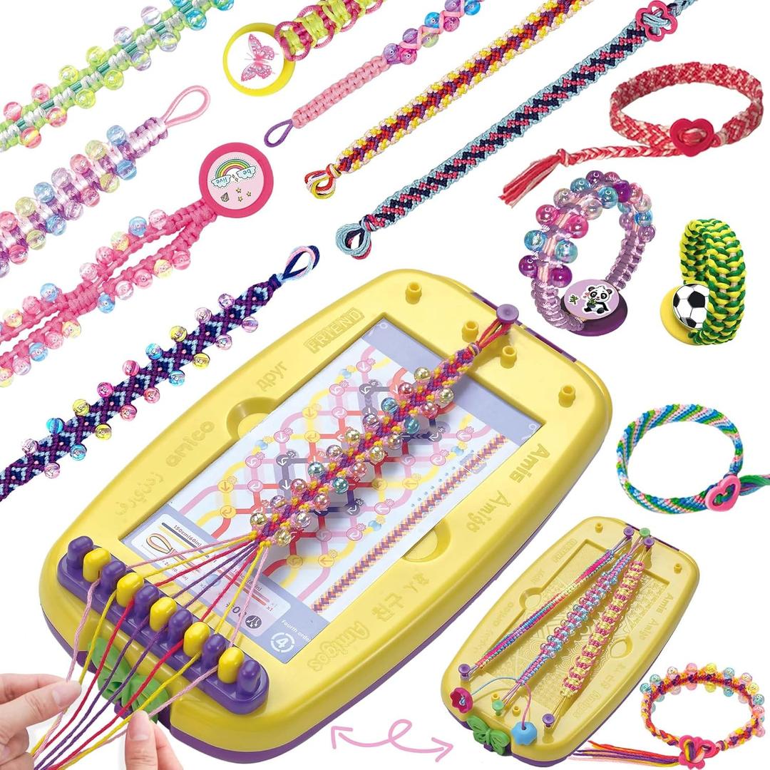 2-in-1 Friendship Bracelet Making Kit for Girls Ages 6-12, Arts & Crafts Jewelry Set, DIY String Maker Tool Set with Charm & Stickers, Creative Activity, Best Girls Birthday Gift Kits