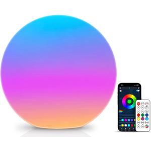 LOFTEK Color Changing Night Light, Smart LED Lamp with Bluetooth APP and Remote Control, 220 Scene Modes, 8-inch RGB Ball Mood Lighting for Living Room (Corded Electric)