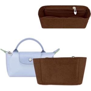 Chispee Purse Organizer Insert Felt Bag Organizer fit GG Marmont Matelasse Shoulder Bag Storage & Finishing Inner Handbags Insert Organizer for Longchamp Mini,Coffee