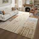 DweIke Washable 5x7 Area Rugs for Living Room, Soft Geometric Floral Bedroom Rug, Stain Resistant and Non-Slip Modern Throw Carpets for Office Nursery Dining Room Home Decor, Beige