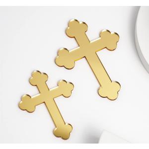 10pcs of Acrylic Baptism Cross Cake Topper, Mirror Cross Cake Decor, Gold Holy Communion Cross (4'', Gold Mirror)