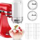 Shaved Ice Attachment for KitchenAid Stand Mixers with 8 Ice Molds, Ice Shaver Attachment, Snow Cone Attachment/Maker with Coarse and Fine Blades (White)