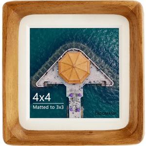 Handcrafted Natural Wood Picture Frame with Mat for Wall and Tabletop display (Teak, 4x4 matted to 3x3)