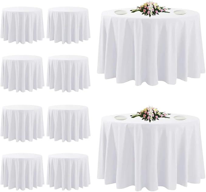 10 Pack White Round Tablecloths, 120 Inch Stain Resistant and Wrinkle Polyester Fabric Washable Table Clothes Cover for Kitchen Dining, Wedding, Reception Banquet, Birthday Party, Buffet Restaurant