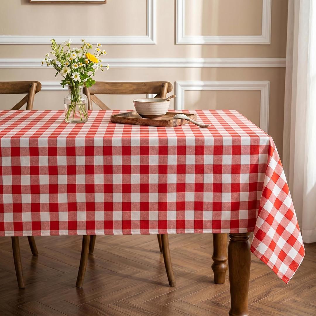 LOSIVISHE Red and White Gingham Tablecloth, Waterproof Outdoor Picnic Table Cover for Summer BBQ, Farmhouse Kitchen, Patio Dining, Reusable Machine Washable Checkered Table Cloth, 60" Round