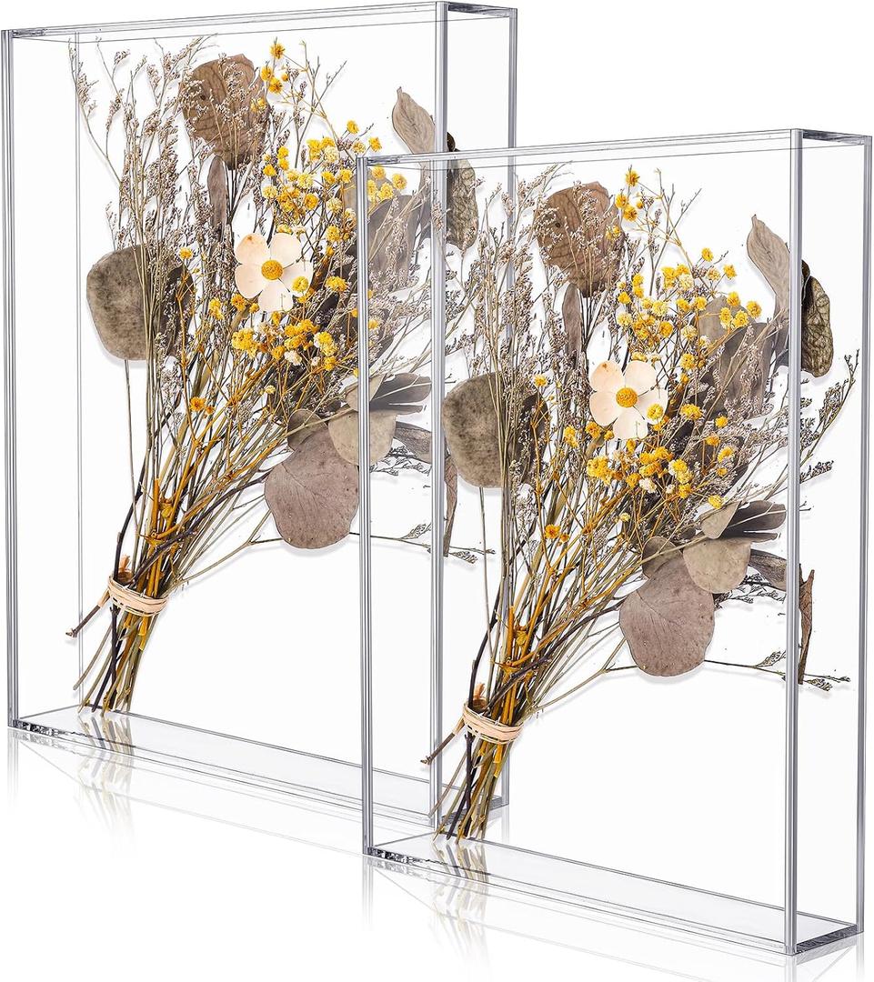 Barydat 2 Pcs 11'' x 14'' Acrylic Shadow Boxes Display Cases, Shadow Box DIY Frame Clear Acrylic Display Cases Wedding Memory Dried Flower Container Picture Photo Frame for Valentine Day Wedding