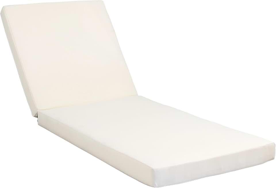 Water-Resistant Chaise Lounge Cushion – 76.25" Outdoor Replacement Pad, 4" Thick Polyurethane Foam, Hook & Loop Ties, Fits N779/N769/N770 Lounge Chairs, Cream