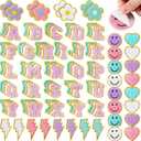 Hanaive 136 Pcs Chenille Iron on Patches for Clothing Letter Self Adhesive Chenille Patches Cute Rainbow Smile Face Love Heart for Jeans Embroidered Applique(Cute Style,Pastel Color)