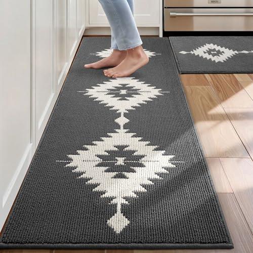 Farmhouse Kitchen Rugs Sets, Grey Kitchen Mat Set for Floor Non-Slip Washable, Absorbent Resist Dirt Polypropylene Large Long Runner Rug, Western Boho Rug for Sin 20" x 30" + 20" x 48"