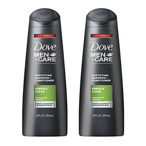Dove Men+Care Fortifying 2 in 1 Shampoo and Conditioner, Fresh and Clean for Normal to Oily Hair with Caffeine and Menthol to Help Strengthen & Nourish Hair, 12 fl oz, Pack of 4