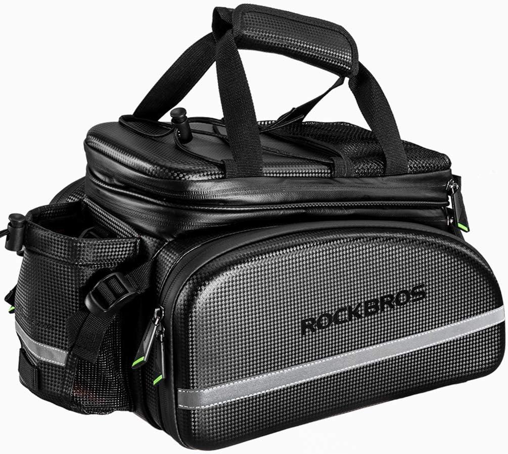 ROCKBROS Bike Rack Bag Trunk Waterproof Carbon Leather Bicycle Rear Seat Cargo Pack Pannier Handbag (Black)