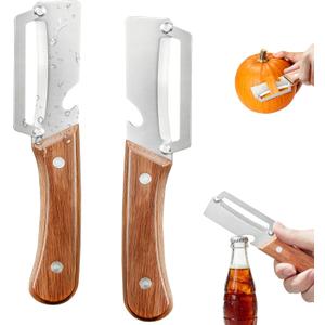 3 x 2 Pack 2-in-1 Vegetable Peeler with Bottle Opener - Stainless Steel Blade, Wooden Handle, Heavy Duty Peeler for Potato, Carrot, Pineapple, Pumpkin, Sugarcane(Left and Right Combo)
