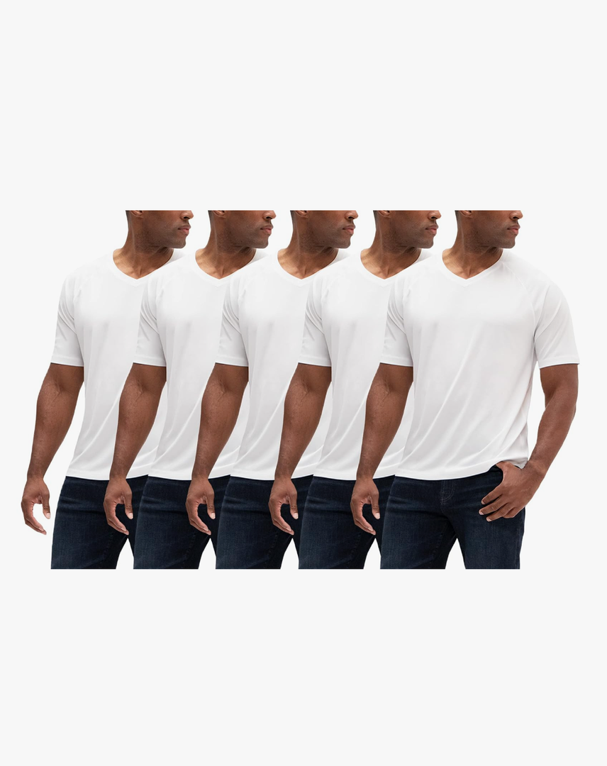 DEVOPS 2 or 5 Pack Men's UPF 50+ Sun Protection Moisture Wicking Dry-Fit Short Sleeve Workout V-Neck Shirts Size 3XL