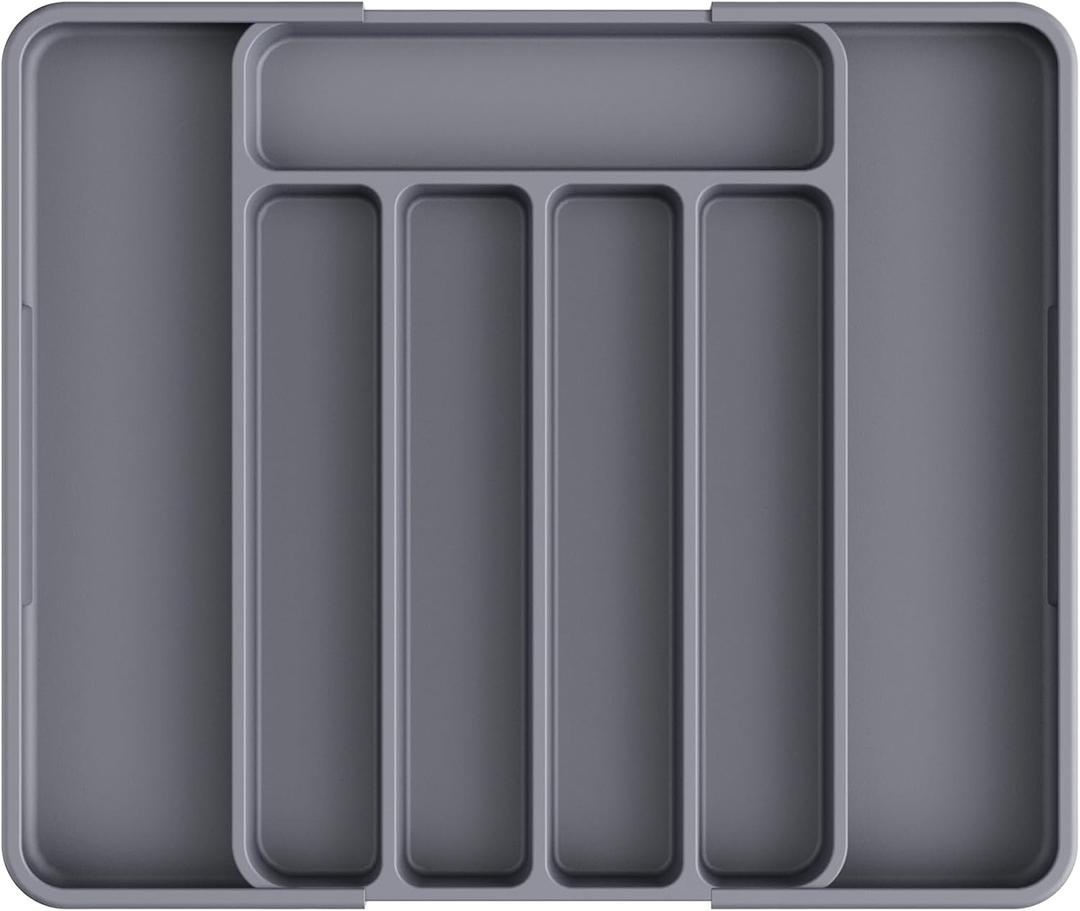 Kitsure Cutlery Drawer Organiser for Kitchen - Adjustable Cutlery Tray for Effortless Utensil Sorting, Versatile Kitchen Storage & Organisation Solution, 12.13" x 1.54" x 8.07"~13.90", Grey (Medium)