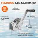 500lbs Capacity Boat Trailer Winch Small Hand Winch Without Cable,Ratio 4.1:1 Gear Crank Strap Gear Winch One-Way Ratchet Manual Operated