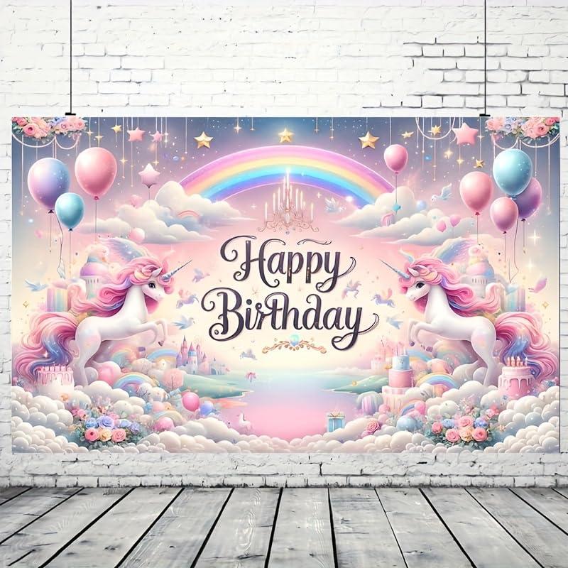 Unicorn Happy Birthday Banner 71x43 Inch Large Pastel Rainbow Party Decoration for Girls Fairy Princess Birthday Party Photo Booth Backdrop Indoor Outdoor Supplies